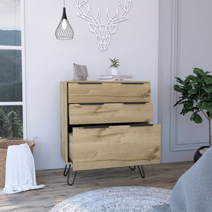 English Elm Praga Beige Dresser with Three Drawers and Superior Top, Hairpin Steel Legs, Engineered Wood Chic B128P148795