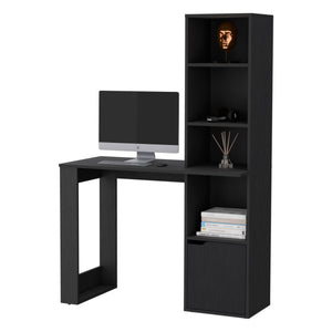 English Elm Anson Engineered Wood Computer Desk with 4-Tier Bookcase & Cabinet, Black — Compact Workspace Organizer B128P148654