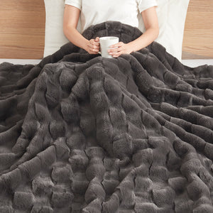 English Elm 50x60" Faux Fur Throw Luxury Basketweave Texture, Neutral Machine Washable, Oeko‑Tex Certified Comfort B035129464