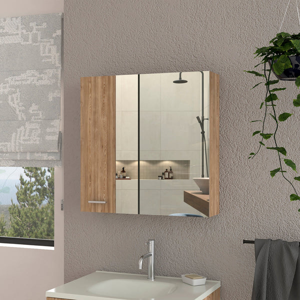English Elm Kenya Pine Medicine Cabinet Mirror Double Door | Humidity-Resistant, 4 Spacious Shelves, Compact Elegance B128P148728