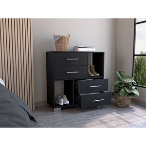 English Elm Sunflower Rustic Dresser with 4 Deep Drawers & 2 Open Shelves — Stylish Storage for Bedroom Decor B128P148812