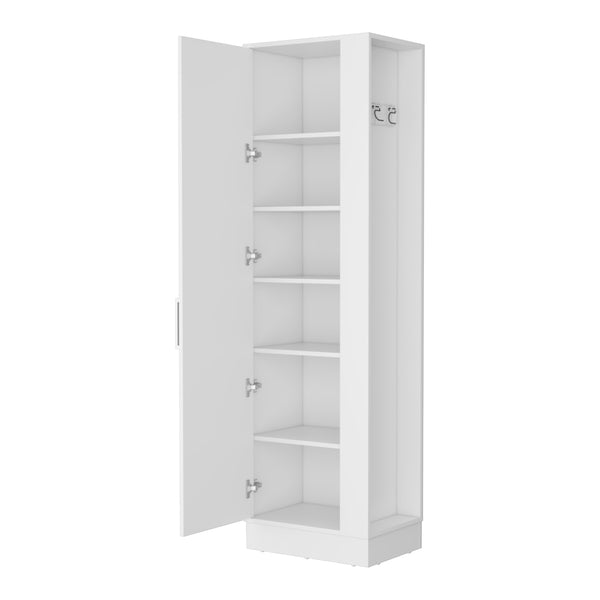 English Elm Nampa White Storage Cabinet with Single Door, Engineered Wood, Open Side Shelves & 3 Broom Hangers B128P148760