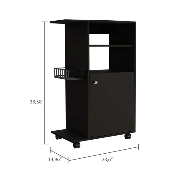 English Elm Columba Kitchen Cart with Microwave Countertop and Single Door Cabinet on Smooth Rolling Casters for Easy Mobility Black 46 L x 22 W x 4 H B128P148689
