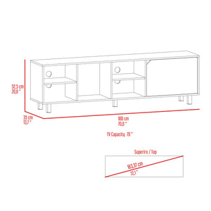English Elm Native Beige TV Stand for TVs up to 70" with Four Open Shelves, Back Cable Ports & Sturdy Five Legs B128P148761