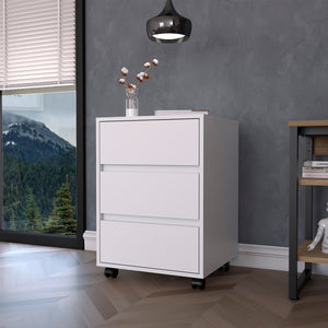 English Elm Vienna Mobile File Cabinet 3-Drawer White – Engineered Wood, Roller Blade Glide, 4 Swivel Wheels, Locking B128P148827