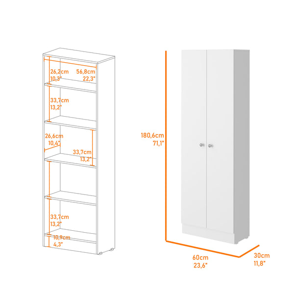 English Elm Virginia Double Door Storage Cabinet White, 5 Adjustable Shelves for Kitchen, Garage & Mudroom Organizing B128P148833