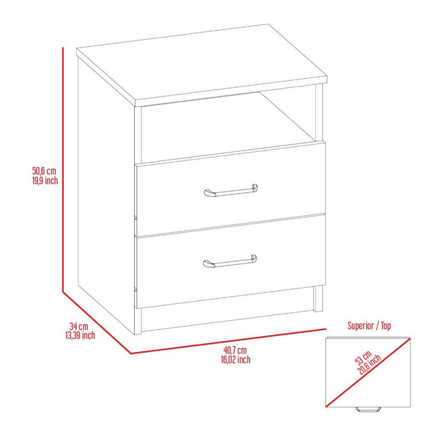 English Elm Oklahoma Compact Nightstand with Open Shelf and Two Smooth-Glide Drawers for Bedroom Storage Solutions Beige 23 L x 18 W x 6 H B128P148773