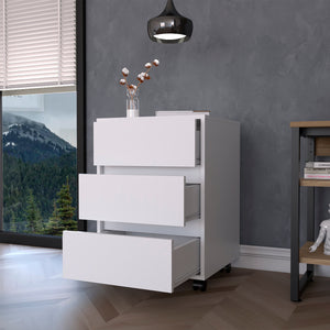 English Elm Vienna Mobile File Cabinet 3-Drawer White – Engineered Wood, Roller Blade Glide, 4 Swivel Wheels, Locking B128P148827