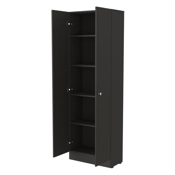 English Elm Virginia Double Door Storage Cabinet with Five Shelves for Kitchen Garage Mudroom Organization and Style Black 77 L x 16 W x 5 H B128P148831