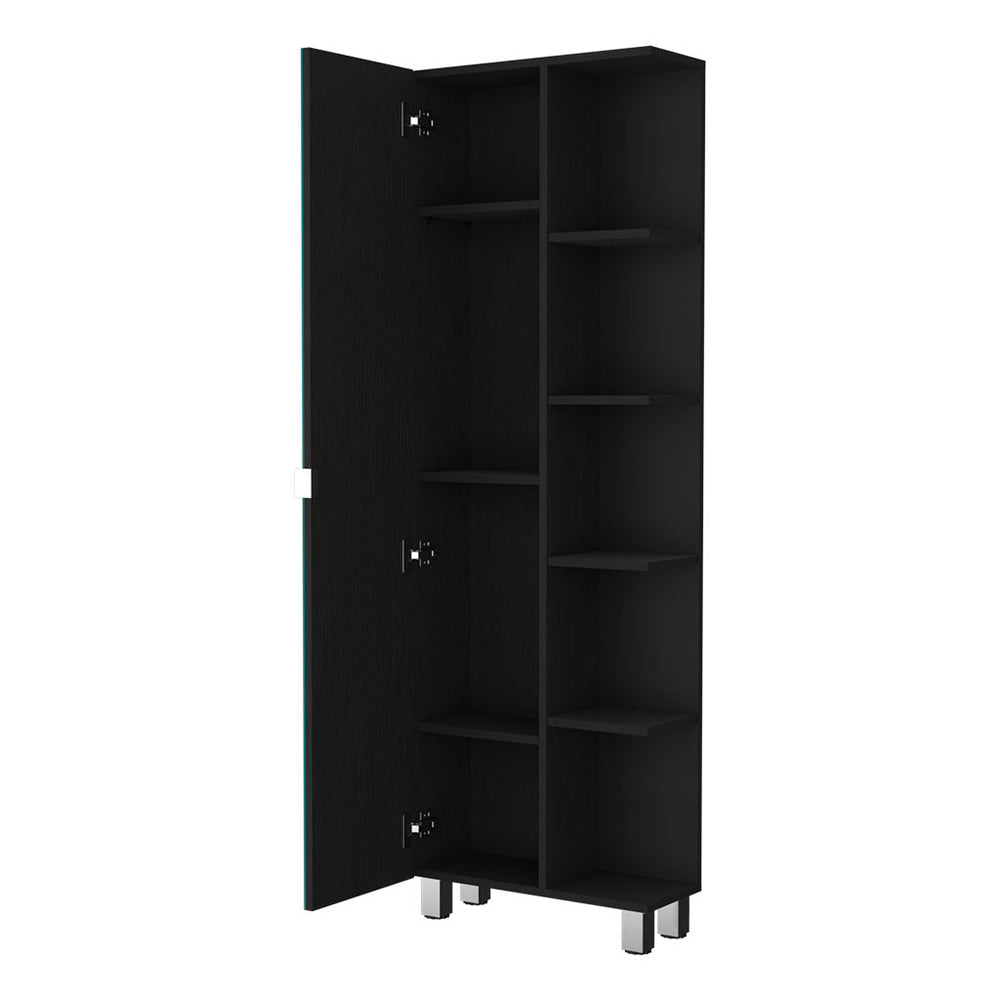 English Elm Los Angeles Linen Black Bathroom Cabinet with Mirrored Door, Five Adjustable Shelves, 62" High B128P148738