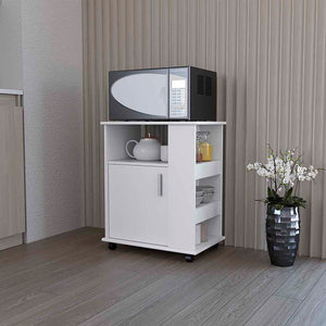 English Elm Clayton White Lower Microwave Cabinet with Wheels, Open Shelves & Top Surface for Countertop Microwave B128P148899