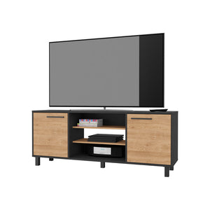 English Elm Washington TV Stand with 7 Cubby Storage, Engineered Wood Console for 65" TVs, Metallic Legs, Sleek Design Multicolor 66 L x 19 W x 5 H B128P148842