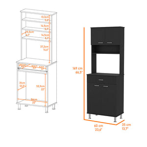 English Elm Bay Area Pantry multifunctional kitchen cabinet with drawer, adjustable metal legs, ample storage Black 38 L x 18 W x 9 H B128P148663