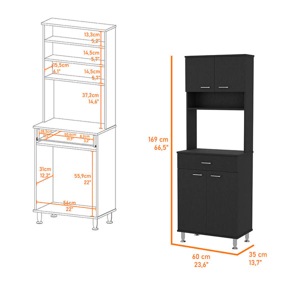 English Elm Bay Area Pantry multifunctional kitchen cabinet with drawer, adjustable metal legs, ample storage Black 38 L x 18 W x 9 H B128P148663
