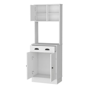English Elm Powell White Microwave Kitchen Cabinet with Drawer, 3 Doors & Open Shelves for Compact Storage B128P148794
