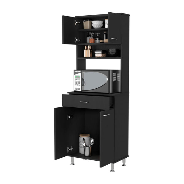 English Elm Bay Area Pantry multifunctional kitchen cabinet with drawer, adjustable metal legs, ample storage Black 38 L x 18 W x 9 H B128P148663