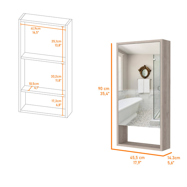 English Elm Modesto Mirrored Medicine Cabinet with Open Shelf and Two Interior Shelves for Bathroom Storage and Style Beige 39 L x 21 W x 5 H B128P148754