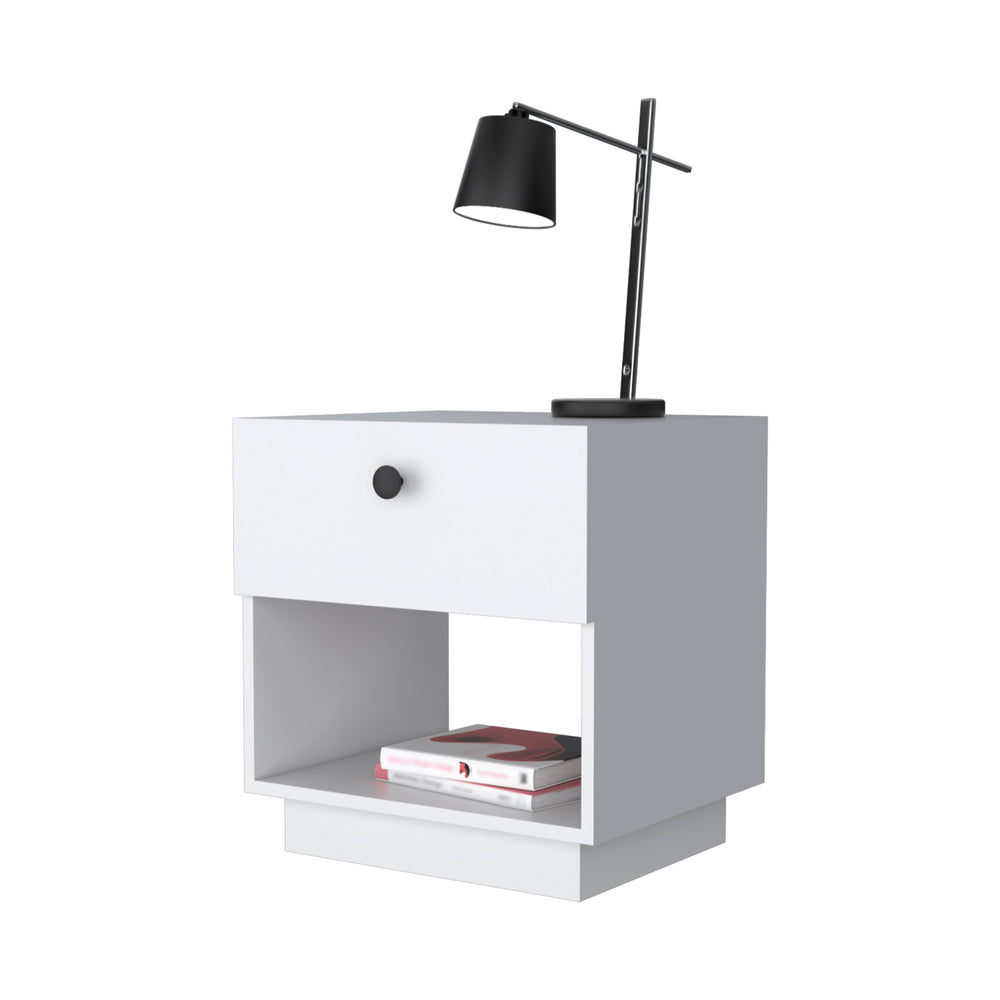 English Elm Sumter White 1-Drawer Nightstand with Large Shelf, Engineered Wood, Easy-Pull Drawer Storage B128P148810
