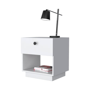 English Elm Sumter White 1-Drawer Nightstand with Large Shelf, Engineered Wood, Easy-Pull Drawer Storage B128P148810