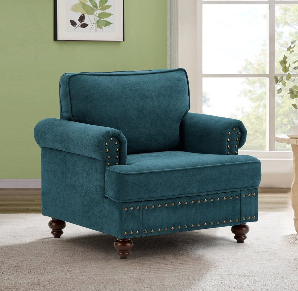 English Elm Modern Green Chenille Loveseat with Brown Legs for Apartment or Bedroom Spaces W1708135965
