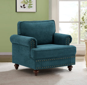 English Elm Modern Green Chenille Loveseat with Brown Legs for Apartment or Bedroom Spaces W1708135965