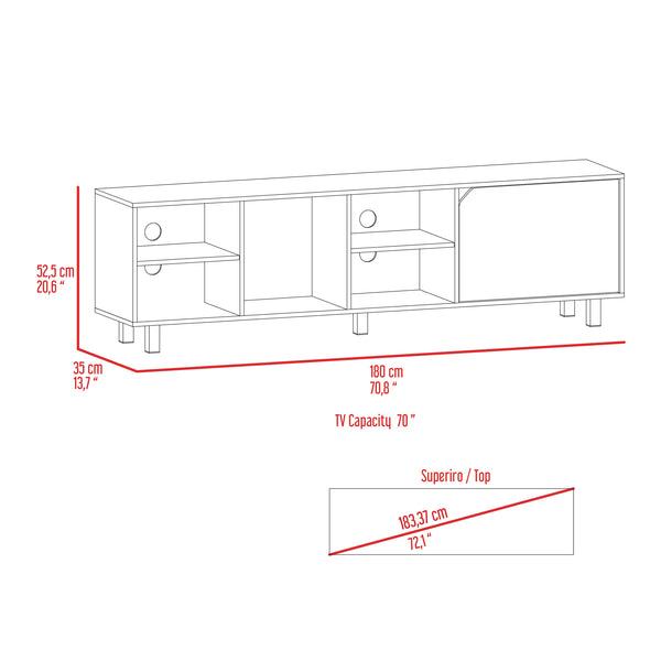 English Elm Native Beige TV Stand for TVs up to 70" with Four Open Shelves, Back Cable Ports & Sturdy Five Legs B128P148761
