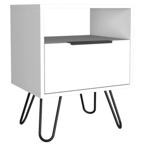 English Elm Vienna Mid-Century Nightstand with Cabinet and Shelves, Sleek Hairpin Legs, Stylish Storage Solution White 26 L x 22 W x 5 H B128P148826
