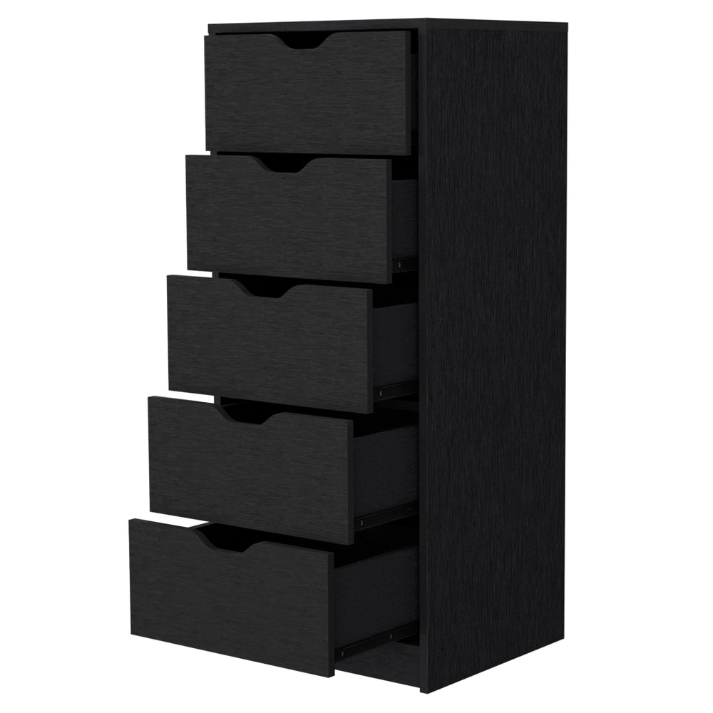 English Elm Dillon Narrow 5-Drawer Dresser 17.7" Wide — Tall Slim Chest, Elegant Black Finish, Durable Storage Solution B128P148700