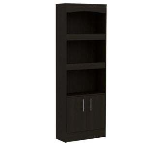 English Elm Durango Tall 70.8" Bookcase with Three Framed Shelves and Double Cabinet Doors for Elegant Storage Black 75 L x 16 W x 4 H B128P148909