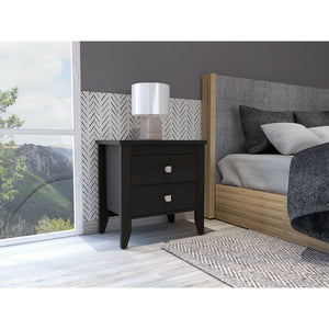 English Elm Breeze Modern Four-Leg Nightstand with Two Soft-Close Drawers, Engineered Wood, Easy Assembly Black 28 L x 20 W x 6 H B128P148671