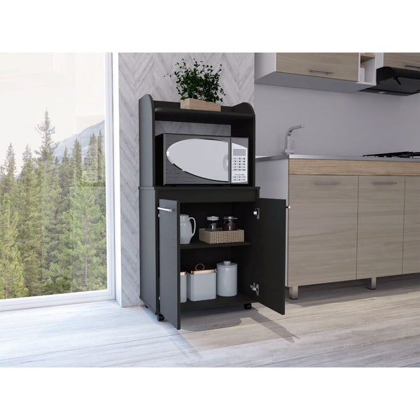 English Elm Rockford Kitchen Cart with Microwave Shelf, Double-Door Cabinet, Countertop & Smooth Caster Mobility Black 33 L x 31 W x 5 H B128P148798