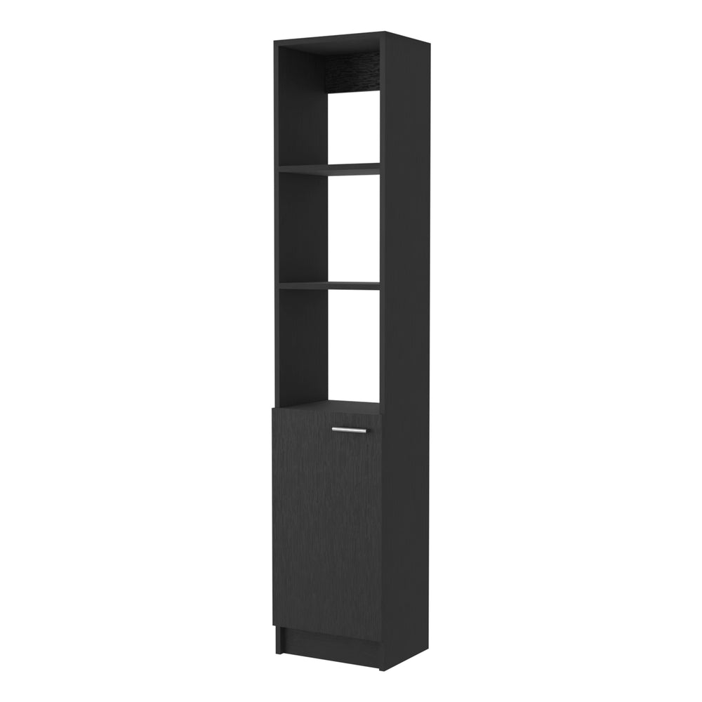 English Elm Kansas Linen Cabinet Black 63.8" Tall Slim Storage with 3 Open Shelves and Lower Concealed Cabinet for Bath B128P148725