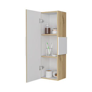 English Elm Nottingham Light Oak-White Medicine Cabinet with 3 Shelves, Engineered Wood, Nickel Hinges, Moisture Resistant B128P148763