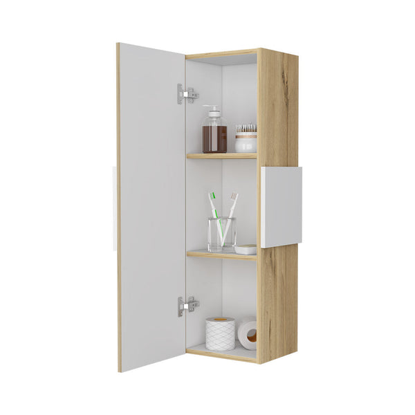 English Elm Nottingham Light Oak-White Medicine Cabinet with 3 Shelves, Engineered Wood, Nickel Hinges, Moisture Resistant B128P148763