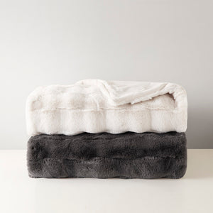 English Elm 50x60" Faux Fur Throw Luxury Basketweave Texture, Neutral Machine Washable, Oeko‑Tex Certified Comfort B035129464