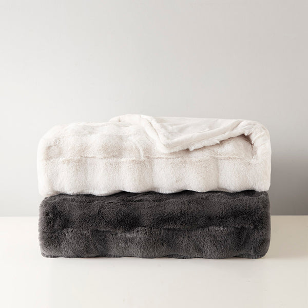 English Elm 50x60" Faux Fur Throw Luxury Basketweave Texture, Neutral Machine Washable, Oeko‑Tex Certified Comfort B035129464