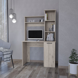 English Elm Rumford Beige Computer Desk with Hutch, 38.7" Work Surface, 3-Tier Shelves & Lower Cabinet Storage - Engineered Wood B128P148804