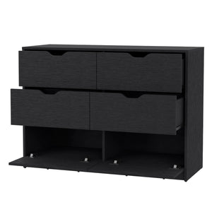 English Elm Dillon Black 4-Drawer Dresser with 2 Bottom Cabinets, Engineered Wood Chest with Spacious Top Surface and Smooth Pull-Out Drawers B128P148698
