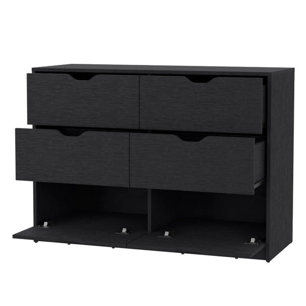 English Elm Dillon Black 4-Drawer Dresser with 2 Bottom Cabinets, Engineered Wood Chest with Spacious Top Surface and Smooth Pull-Out Drawers B128P148698