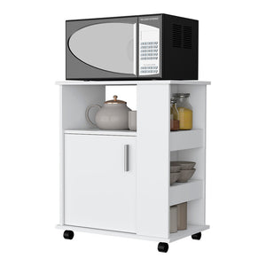 English Elm Clayton White Lower Microwave Cabinet with Wheels, Open Shelves & Top Surface for Countertop Microwave B128P148899
