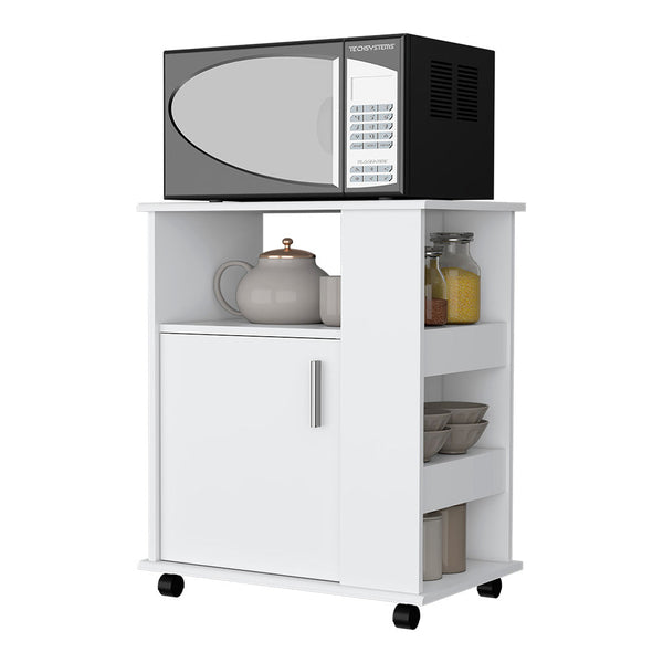 English Elm Clayton White Lower Microwave Cabinet with Wheels, Open Shelves & Top Surface for Countertop Microwave B128P148899