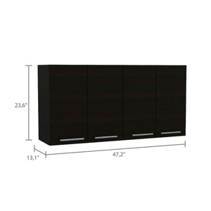 English Elm Sitka Wall Cabinet with Dual Compartments, Four Doors, Built-In Dish & Glass Racks for Kitchens Black 50 L x 16 W x 7 H B128P148974