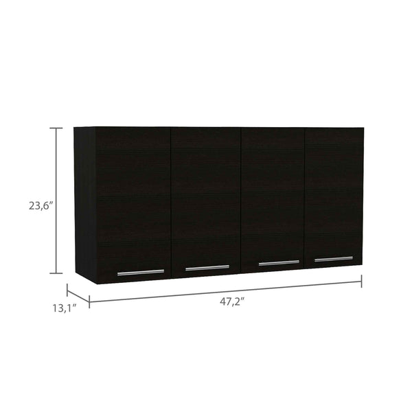 English Elm Sitka Wall Cabinet with Dual Compartments, Four Doors, Built-In Dish & Glass Racks for Kitchens Black 50 L x 16 W x 7 H B128P148974