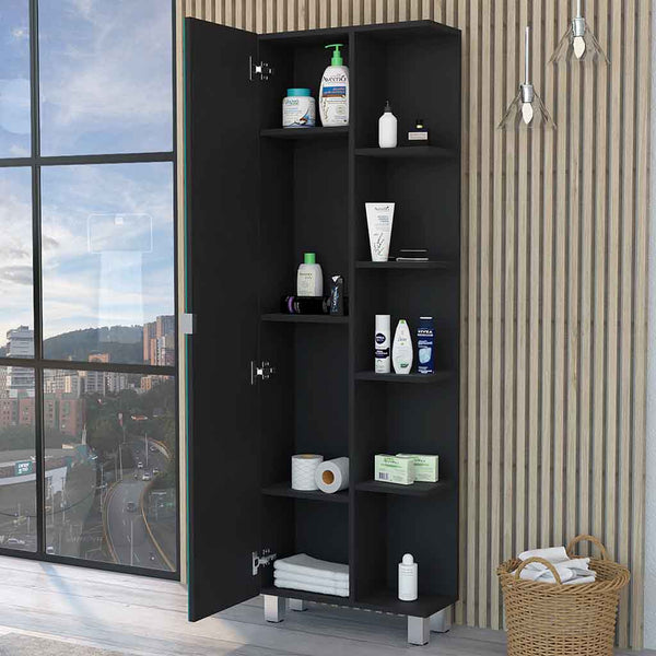 English Elm Los Angeles Linen Black Bathroom Cabinet with Mirrored Door, Five Adjustable Shelves, 62" High B128P148738