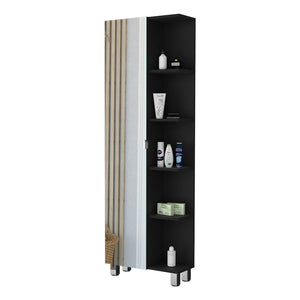English Elm Los Angeles Linen Black Bathroom Cabinet with Mirrored Door, Five Adjustable Shelves, 62" High B128P148738