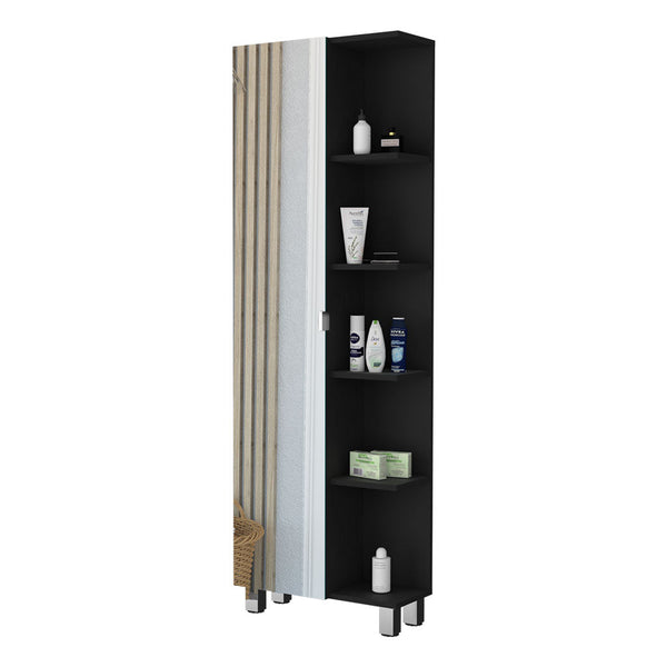 English Elm Los Angeles Linen Black Bathroom Cabinet with Mirrored Door, Five Adjustable Shelves, 62" High B128P148738