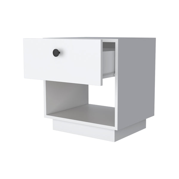 English Elm Sumter White 1-Drawer Nightstand with Large Shelf, Engineered Wood, Easy-Pull Drawer Storage B128P148810