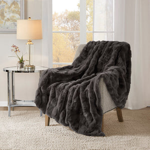English Elm 50x60" Faux Fur Throw Luxury Basketweave Texture, Neutral Machine Washable, Oeko‑Tex Certified Comfort B035129464