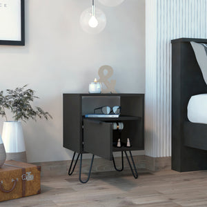English Elm Vienna Mid-Century Nightstand with Cabinet and Shelves, Sleek Hairpin Legs, Stylish Storage Solution Black 26 L x 23 W x 5 H B128P148823