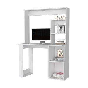 English Elm Carroll Space-Saving Computer Desk with Hutch, 5 Storage Shelves, Durable White or Black Finish B128P148681